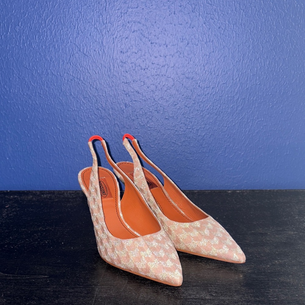 Missoni Peach Patterned Knit Fabric Pointed Toe Slingback Sandals